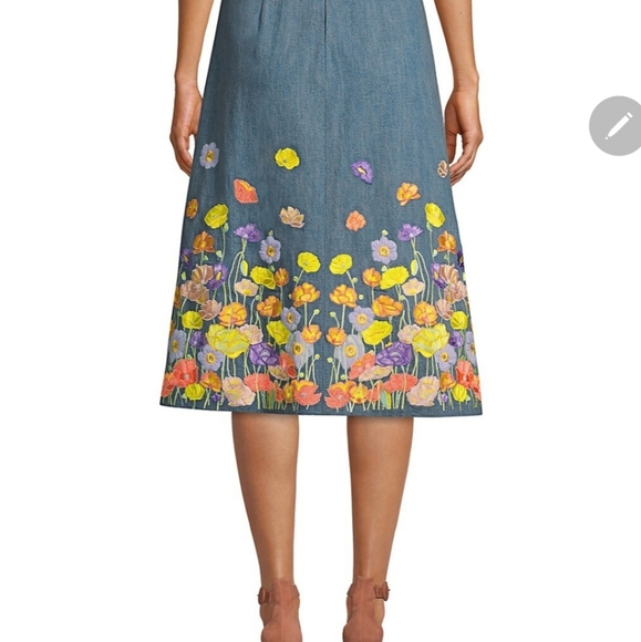 Alice and Olivia Townes Button Down Floral Embroidered Midi Skirt - Picture 4 of 9